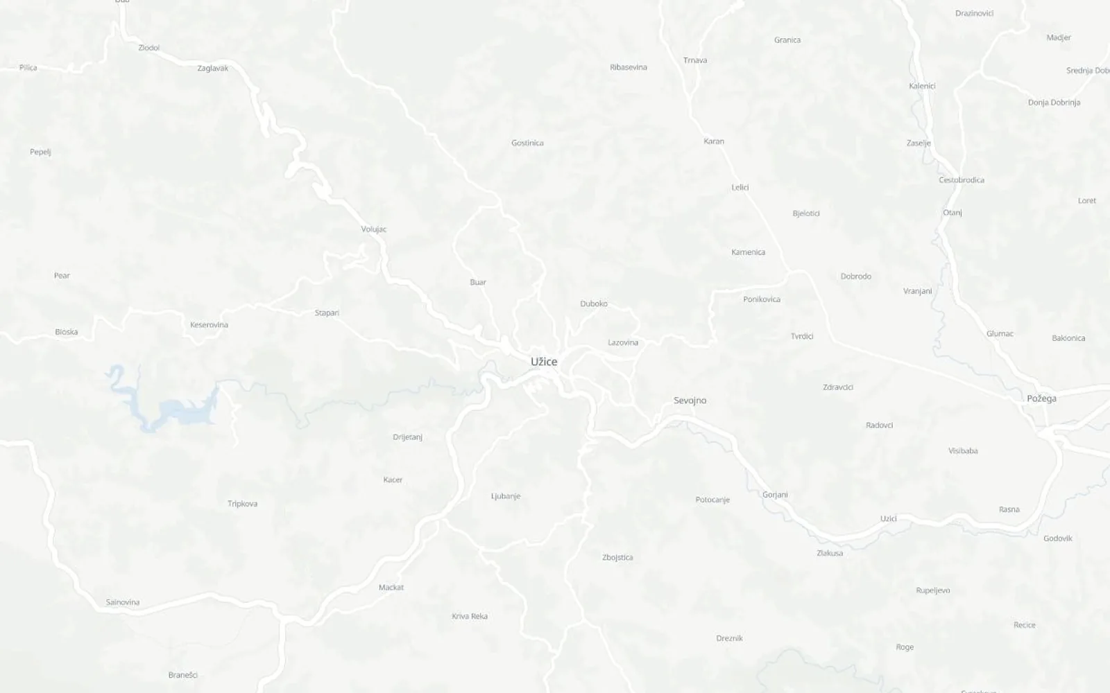 Karta okoline Užica, gde se nalazi sedište i proizvodnja SMIŽ-a